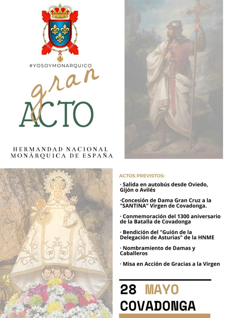 La HNME organiza el 28 de mayo la entrega del Lazo de DAMA GRAN CRUZ a la Virgen de Covadonga en Asturias