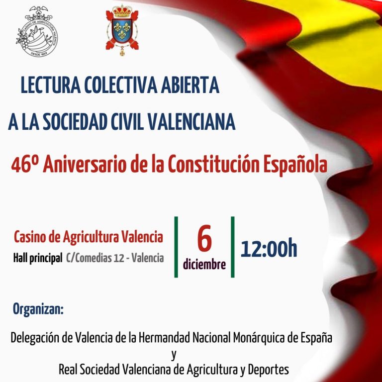 La Delegación de Valencia te invita a la conmemoración de la Constitución el próximo 6 de diciembre